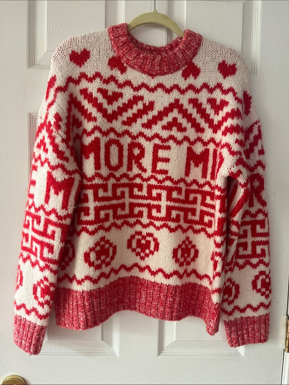 H&M Red and Cream Fair Isle Crewneck Sweater